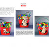 Three views of Comic Character Metal Sand Toys by Schiffer Publishing, Ltd., featuring Bonzo the dog in playful poses on a red geometric stained-glass background. Includes blue and green handle—a delightful vintage collectible beach pail.