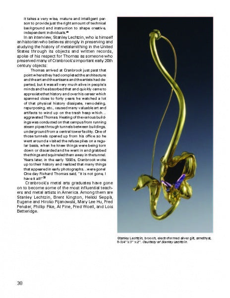 “Form & Function” from Schiffer Publishing, Ltd. features a gold abstract brooch with a curved shape and purple gemstone centerpiece, displayed on white with descriptive text about the artist and modernist jewelry.