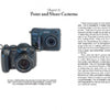 On the left, two digital point-and-shoot cameras are shown. On the right, "The Traveling Nature Photographer" by Schiffer Publishing, Ltd. covers features and tips for using these cameras in wildlife photography adventures.