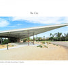 A modernist gas station with an angular canopy and palm trees under a blue sky. Showcasing Palm Springs mid-century modern style, the text reads "Palm Springs Mid-century Modern" by Schiffer Publishing, Ltd.; Tramway Gas Station, 1965.