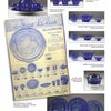 A collage featuring cobalt blue vintage glassware—pitchers, bowls, a coffee grinder, platter, and dinner set—plus a nostalgic True Blue Glassware ad, inspired by Mauzy's Depression Glass from Schiffer Publishing, Ltd.