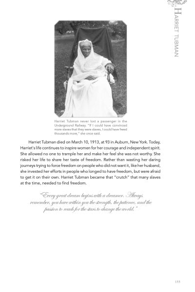 An elderly Harriet Tubman sits outdoors, draped in a white shawl and headscarf, embodying the strength of successful women as featured in "17 Women Who Shook the World" by Schiffer Publishing, Ltd.