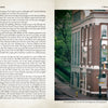 A two-page spread from "Haunted Charlotte" by Schiffer Publishing, Ltd.: the left page features text, while the right shows a red-brick building on a tree-lined corner with a caption about haunted Charlotte below the photo.
