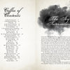 An open book from Schiffer Publishing, Ltd. displays the table of contents and a chapter titled “The Icy Intersection,” hinting at supernatural tales in Haunted Charlotte, with dark ink cloud art and haunting serif text below.