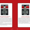 Two pages from "Knight's Cross Holders of the Fallschirmjäger" by Schiffer Publishing show photos of a Knight's Cross medal with oakleaves and swords on a black background, plus text about Fallschirmjäger recipients in WWII.