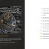 The left page of Brass Valley by Schiffer Publishing, Ltd. shows a grayscale photo of artists painting a circular object in a workshop; the right page lists chapters and page numbers under “CONTENTS.”.