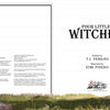 Book title page for Four Little Witches, a children's book published by Schiffer Publishing, Ltd.; foreground features decorative grass and a tree evoking earth elements, with publishing info on the left.