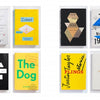 Eight book covers arranged in two rows of four highlight bold designs and unique typography in yellow, black, white, and blue. "Book Cover Designs" by Schiffer Publishing, Ltd. offers inspiration for creative projects.