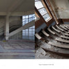 Split image from The World of Urban Decay 2 by Schiffer Publishing, Ltd.: Left—a grand, empty staircase in a worn building; right—an abandoned lecture hall, capturing the quiet beauty of decay in urban spaces.