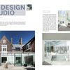 A spread in "Modern Masters" by Schiffer Publishing, Ltd. showcases AR Design Studio’s Hampshire project: a historic brick home with a modern glass extension on one page and a bright, minimalist glass interior on the other.