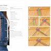 A woman sports a denim jacket featuring a vibrant braided strip on the front pocket—a creative detail inspired by contemporary macramé fashion highlighted in Macrame Couture from Schiffer Publishing, Ltd.; step-by-step images on the right demonstrate how to braid and stitch the strip onto your own jacket for one-of-a-kind macramé embellishments.