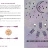 A two-page spread from the Auset Gypsy Tarot guidebook by Schiffer Publishing, Ltd. The left page details the Lunar Spread with moon phases, astrology icons, and sun/moon art; the right page displays a six-card tarot layout with moon designs.