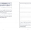 The Awake workbook page by Schiffer Publishing, Ltd. features a motivational paragraph and lined space to list three new things to try that week, plus a prompt for reflecting on how each experience made you feel.