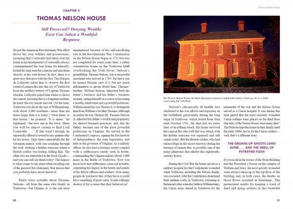 Breakthrough Ghost Photography of Haunted Historic Virginia by Schiffer Publishing, Ltd. features a dusk photo of the brick colonial Thomas Nelson House, illuminated, with text on its history and alleged hauntings.