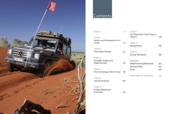 The Mercedes-Benz G-Class from Schiffer Publishing, Ltd. powers down a dirt road, its all-wheel-drive performance handling every bump with ease.