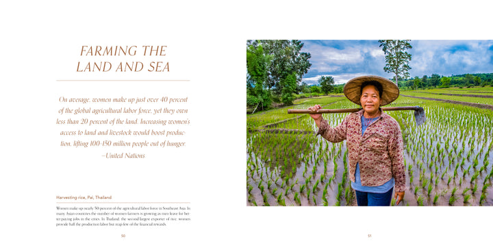 An empowering woman stands holding a stick in a field, embodying the resilience of women in developing countries—an image captured in "Grit and Grace" by Schiffer Publishing, Ltd.