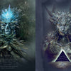 RIVALS by Schiffer Publishing, Ltd. features two mystical humanoid characters: one with a blue glowing skull, ice shards, and leafy armor; the other feminine with branch-like horns and a glowing black triangle on the chest.