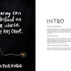 A black page with white handwritten text: “No army can withstand an idea whose time has come.” – Victor Hugo, with a bomb and fuse illustration. Next to it, a white INTRO page on idea development from My Idea by Schiffer Publishing, Ltd.