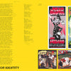 A yellow spread for "The Art of Punk" by Schiffer Publishing, Ltd. shows black text on the left and four punk cover art designs on the right with bold graphics and band names. At the bottom: OVERGROUND—FOR IDENTITY.