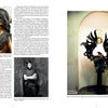 A two-page spread from "Florida Sculptors and Their Work" by Schiffer Publishing, Ltd.: the left page shows a bronze Native American woman sculpture, a B&W male portrait, and text; the right page features a bird sculpture with a white circle behind it.