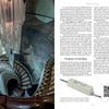 A large spiral staircase features a Lighting beyond Edison chandelier by Schiffer Publishing, Ltd.; ornate murals adorn the walls, and built-in shelves with decorative objects line the staircase at Loretto Residence in Los Angeles.