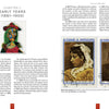 A book spread from Postmarked Picasso by Schiffer Publishing, Ltd. features a Picasso painting of a woman in a hat, text about his early years, and images of two stamps showing Picasso as a boy and young man.