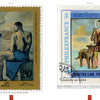 Postmarked Picasso by Schiffer Publishing, Ltd. features stamps like a 1971 USSR stamp of a man and child by a lake, and a 1989 Laos stamp of a boy with a dog in blue, both depicting Picasso paintings.