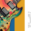 A close-up of an electric guitar with psychedelic art, inspired by Cream’s 1968 era, features on "Cream: Clapton, Bruce & Baker Sitting on Top of the World" from Schiffer Publishing, Ltd., set beside a contents page listing chapters and page numbers.