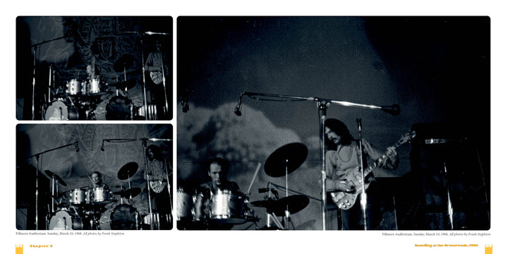A collage inspired by Cream: Clapton, Bruce & Baker Sitting on Top of the World from Schiffer Publishing, Ltd., capturing the vibrant energy of Cream’s 1968 concerts at venues like the Fillmore Auditorium and Winterland.
