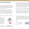 An open book spread of The Studio Formulas Set for The Art and Science of Natural Dyes (Schiffer Publishing, Ltd.) features a letter from Joy and Catharine, dye pattern images, recipes, and text about natural dyeing across both pages.