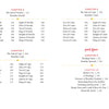 Table of contents pages for Bonefire Tarot by Schiffer Publishing, Ltd., listing chapters and sections on Swords, Cups, and Coins suits, with titles, page numbers, and red and gold lines inspired by the hand-painted deck.