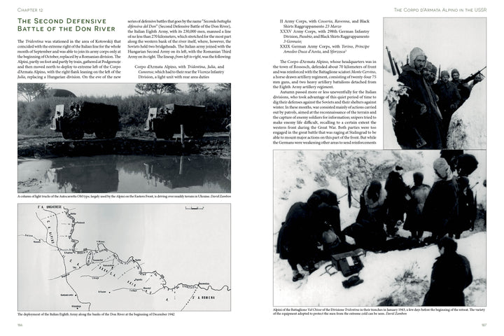 Alpini: Italian Mountain Troops by Schiffer Publishing, Ltd. features historical photos of Alpini soldiers, destroyed vehicles, civilians, plus maps of World War I Alps movements and Alpini history, with detailed text.