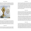 Two pages from "Hammer and Tongs" by Schiffer Publishing, Ltd. display essays on art, poetry, and reflections alongside a photo of an ornate gold-and-black mechanical clock with gears and a bell.