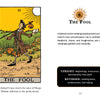 An illustration from The Legend of Sleepy Hollow Tarot by Schiffer Publishing, Ltd. shows the Fool: a cheerful man walking near a cliff with a stick and bundle, symbolizing self-discovery in this unique tarot deck’s interpretation.