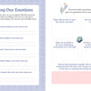 Shared Diary Society for Friends by Schiffer Publishing, Ltd. is a pastel activity sheet with prompts about sweetness, anger, knowledge, hardship, and talent—ideal for teen or friend co-journals. The right page offers colorful conversation questions.